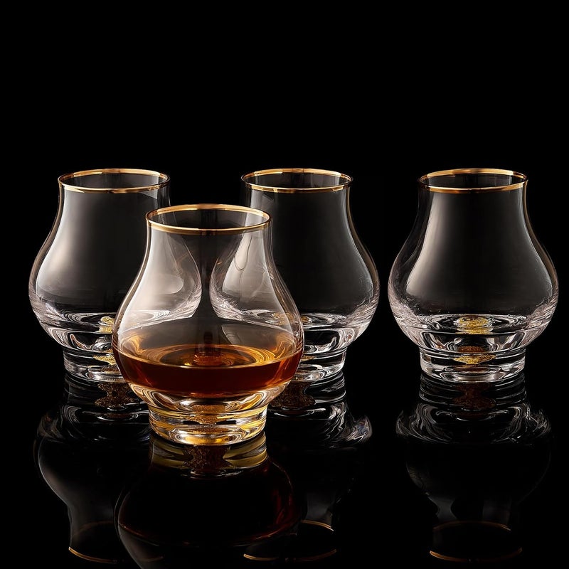 DUJUST 【2025 New Design】‌ Elegant Curvaceous Snifter Glasses Set of 4 (7oz), Crystal Whiskey Glass with 24K Gold Leaf Flakes, ONE OF A KIND, Luxury Glass for Brandy/Bourbon/Tequila, BPA-Free&Lead-Free - Image 1