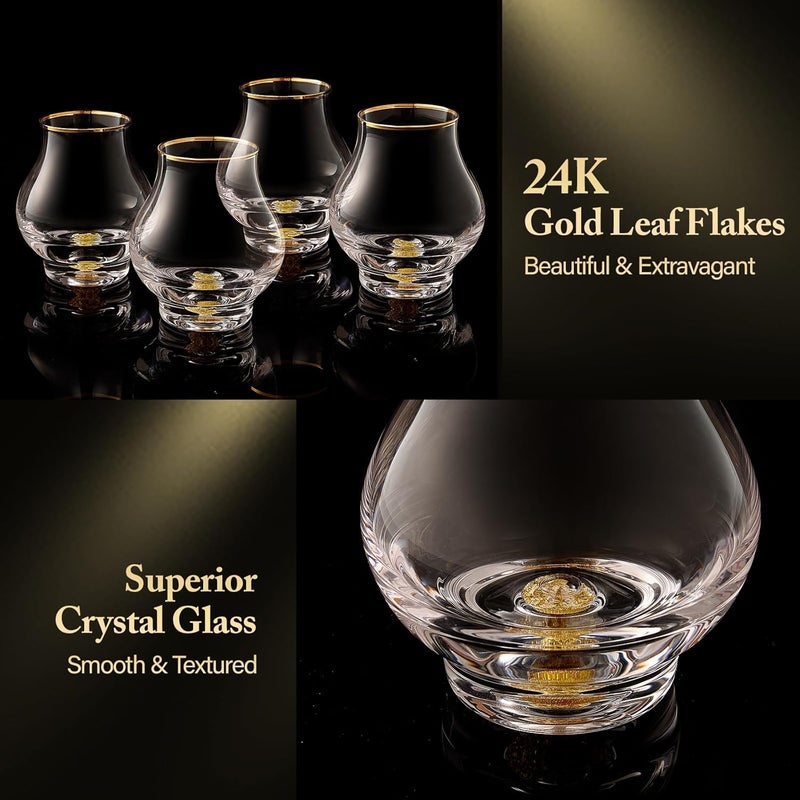 DUJUST 【2025 New Design】‌ Elegant Curvaceous Snifter Glasses Set of 4 (7oz), Crystal Whiskey Glass with 24K Gold Leaf Flakes, ONE OF A KIND, Luxury Glass for Brandy/Bourbon/Tequila, BPA-Free&Lead-Free - Image 3