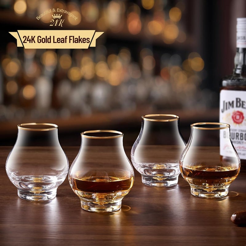 DUJUST 【2025 New Design】‌ Elegant Curvaceous Snifter Glasses Set of 4 (7oz), Crystal Whiskey Glass with 24K Gold Leaf Flakes, ONE OF A KIND, Luxury Glass for Brandy/Bourbon/Tequila, BPA-Free&Lead-Free - Image 2
