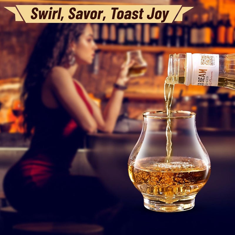 DUJUST 【2025 New Design】‌ Elegant Curvaceous Snifter Glasses Set of 4 (7oz), Crystal Whiskey Glass with 24K Gold Leaf Flakes, ONE OF A KIND, Luxury Glass for Brandy/Bourbon/Tequila, BPA-Free&Lead-Free - Image 5