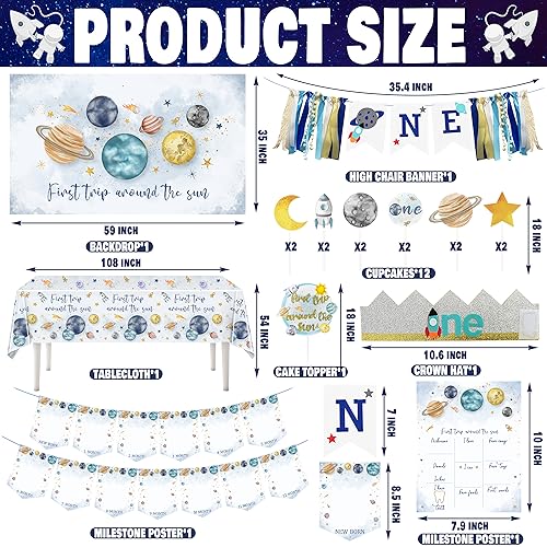 BORAMDO First Trip Around The Sun Birthday Party Decorations for boy 1st Birthday Supplies First Trip Around The Sun Backdrop Balloons Garland Monthly Photo Banner Space Theme Party Decor - Image 2