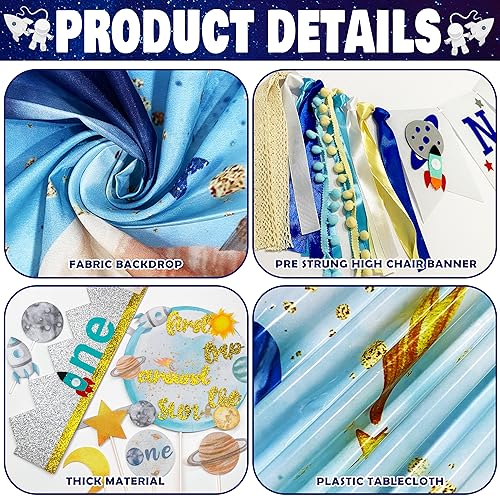 BORAMDO First Trip Around The Sun Birthday Party Decorations for boy 1st Birthday Supplies First Trip Around The Sun Backdrop Balloons Garland Monthly Photo Banner Space Theme Party Decor - Image 4