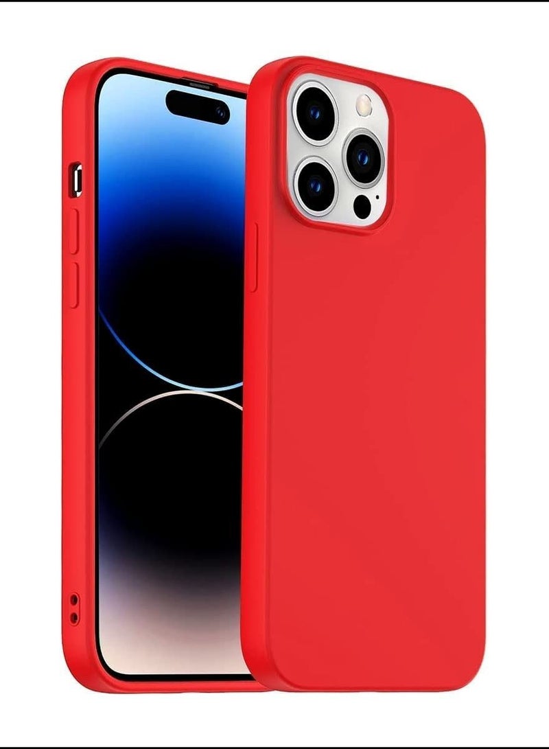 حافظة لجهاز آيفون 14 برو ماكس من سيلكون سائل ناعم، حماية كاملة ضد الصدمات، غلاف مطاطي بلمسة نهائية غير لامعة، بطانة ميكروفايبر ناعمة، حافظة خلفية رفيعة لجهاز آيفون 14 برو ماكس (أحمر) - Image 1