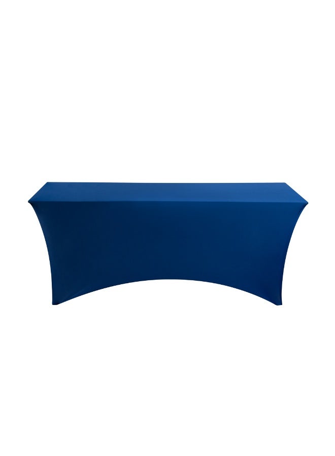 Restaurantware Table Tek 72 x 30 Inch Rectangle Table Covers, 10 Washable Spandex Tablecloths - Wrinkle-Free, Durable, Blue Polyester Fitted Tablecloths, For Parties, Banquets, or Weddings,  - Image 1