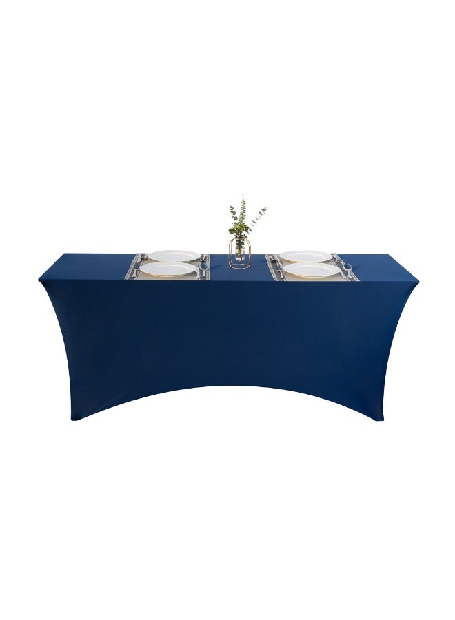Restaurantware Table Tek 72 x 30 Inch Rectangle Table Covers, 10 Washable Spandex Tablecloths - Wrinkle-Free, Durable, Blue Polyester Fitted Tablecloths, For Parties, Banquets, or Weddings,  - Image 2