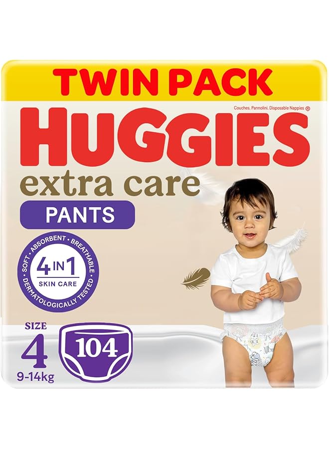 HUGGIES Extra Care Culottes Size 4 9 14 Kg Twin Jumbo Pack 104 Diaper Pants - Image 1