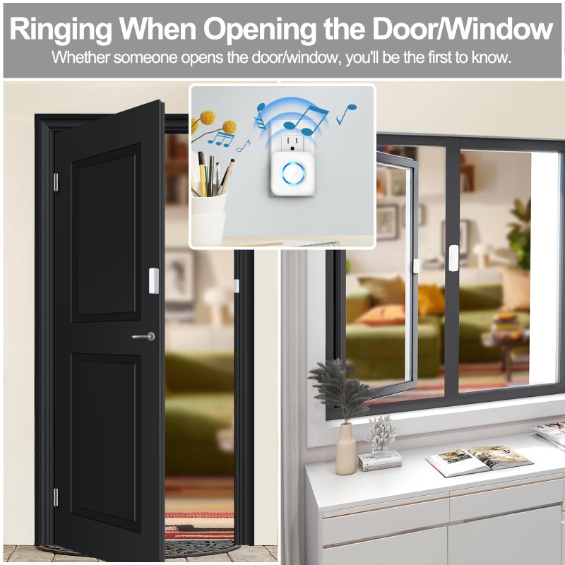 Satisure Door Chime, Satisure Wireless Door Open Contact Sensor Alarm Chime with 600 FT Range 58 Chimes 5 Volume Levels LED Indicators, Door Ringer Alert for Business/Store/Home/Office When Entering - Image 3