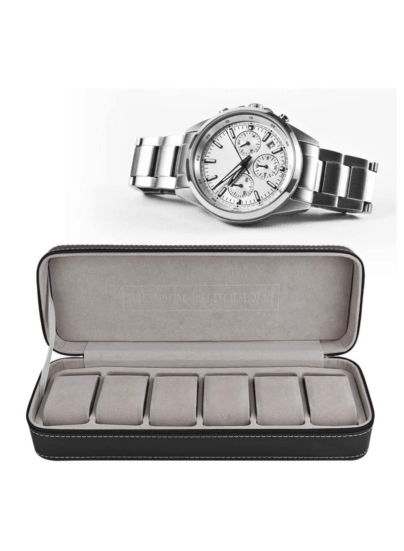 BLOOMING TIME Portable Zipper Watch Box PU Leather Watch Box - 6 Slot - Image 1