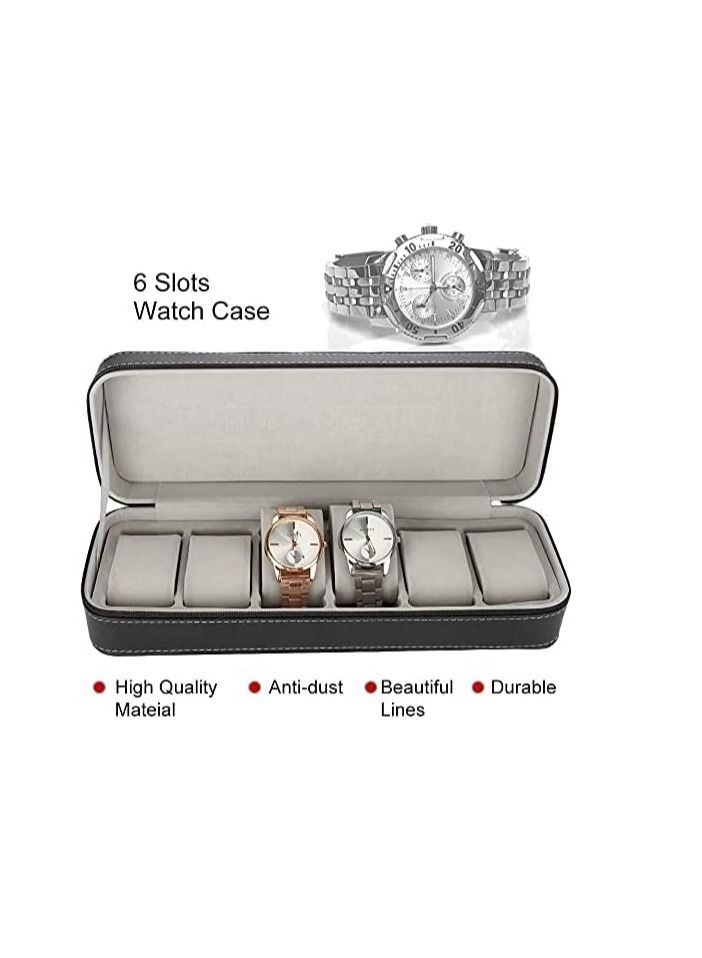 BLOOMING TIME Portable Zipper Watch Box PU Leather Watch Box - 6 Slot - Image 4