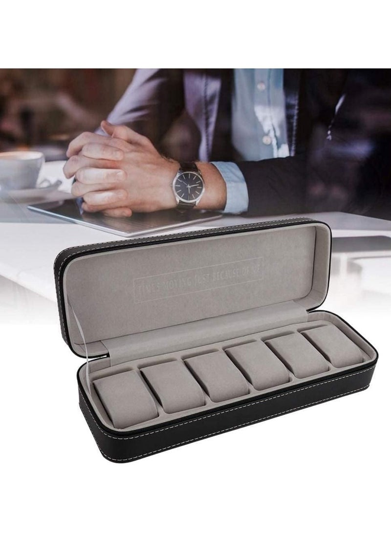 BLOOMING TIME Portable Zipper Watch Box PU Leather Watch Box - 6 Slot - Image 2