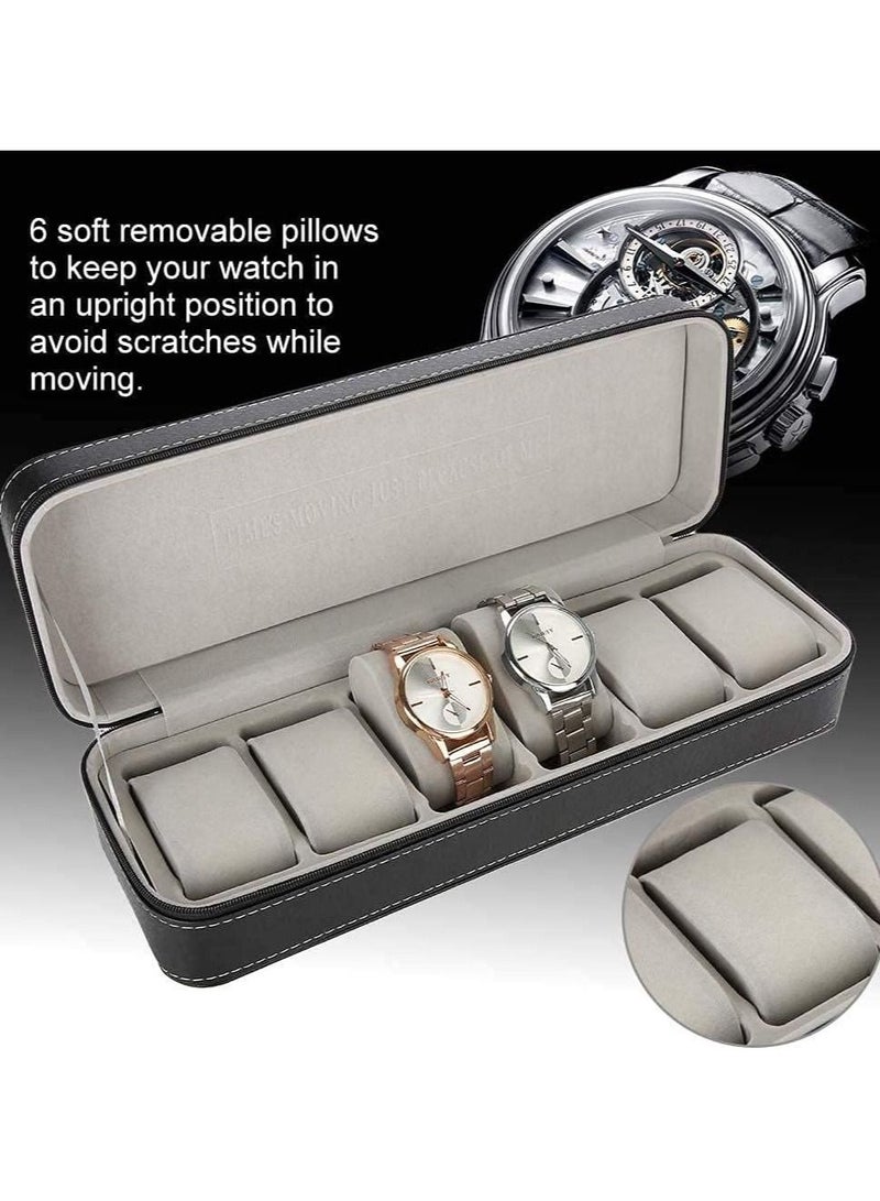 BLOOMING TIME Portable Zipper Watch Box PU Leather Watch Box - 6 Slot - Image 3