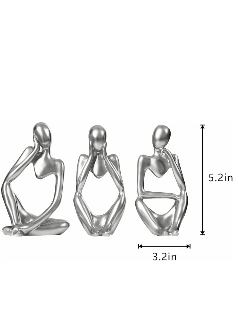 Raxoom Silver Sculpture 3 Pcs Thinker Statue set Abstract Sculptures Home Decor Modern Small Silver Statues Decor Accents for Bookshelf Coffee Table Shelf Desktop Office Decor Collectible Figurines Decor - Image 5