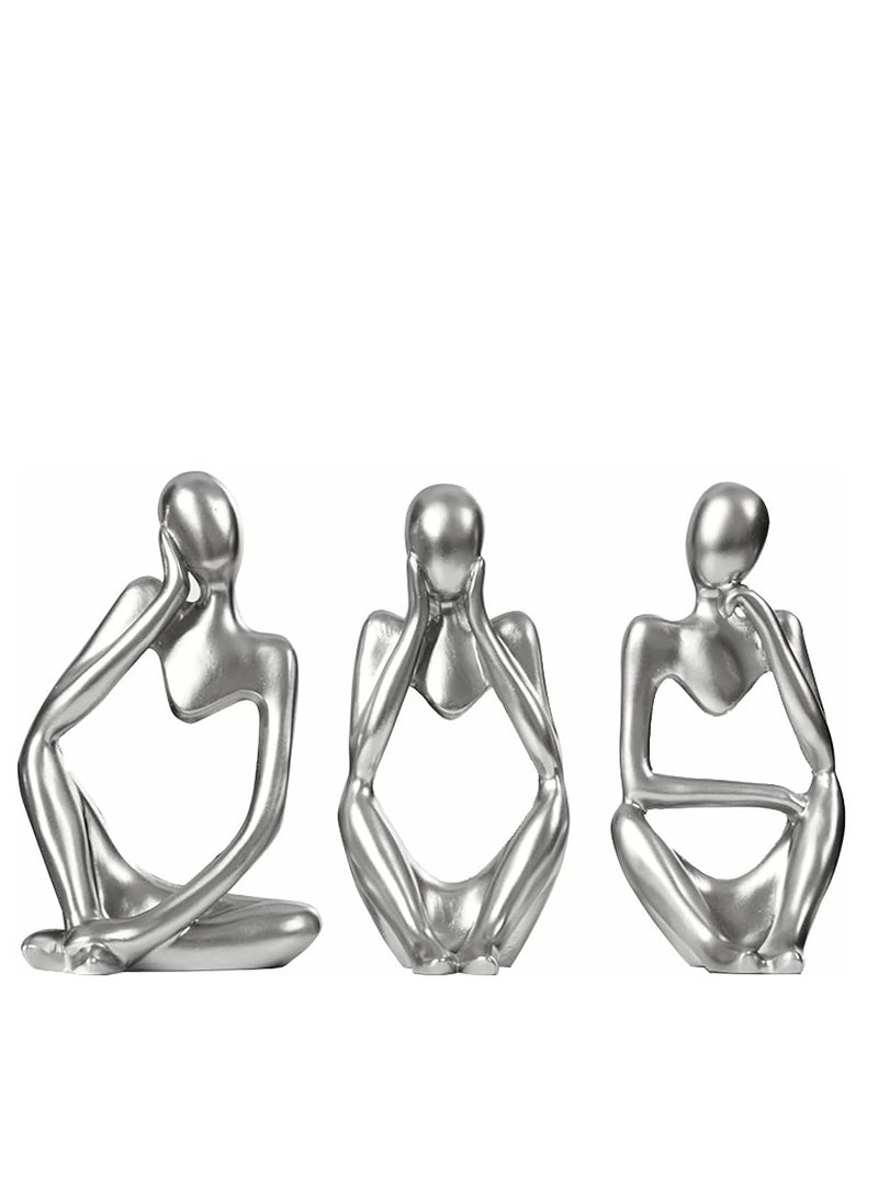 Raxoom Silver Sculpture 3 Pcs Thinker Statue set Abstract Sculptures Home Decor Modern Small Silver Statues Decor Accents for Bookshelf Coffee Table Shelf Desktop Office Decor Collectible Figurines Decor - Image 1