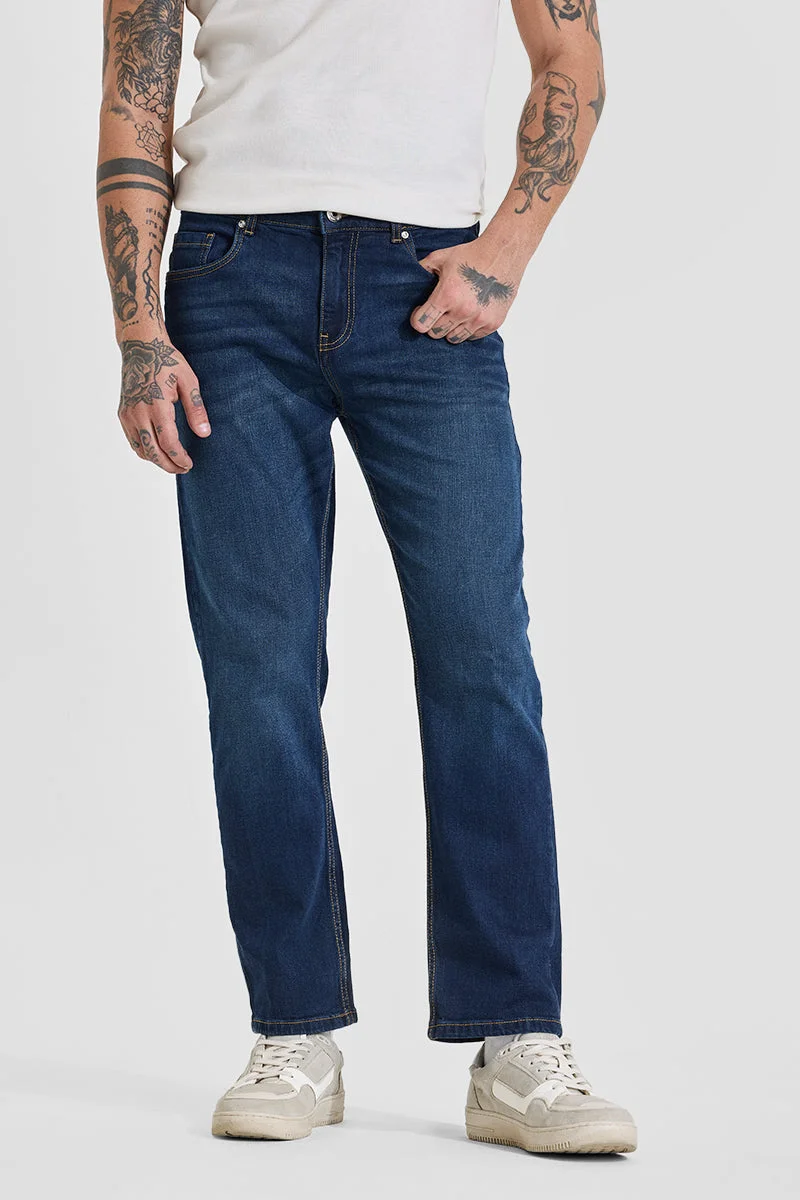 سنيتش Ink Blue Solid Slim Fit Casual Jeans