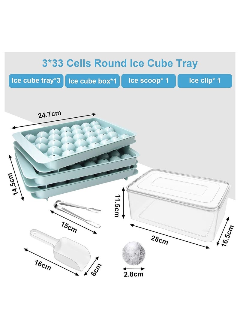 RATSAW - 3 PCS Round Ice Cube Tray With A Shovel And A Clip Making Molds For Boxed Hockey Balls Can Make 99Pcs 2.5cm Puck For Chilled Juice Blue - Image 1