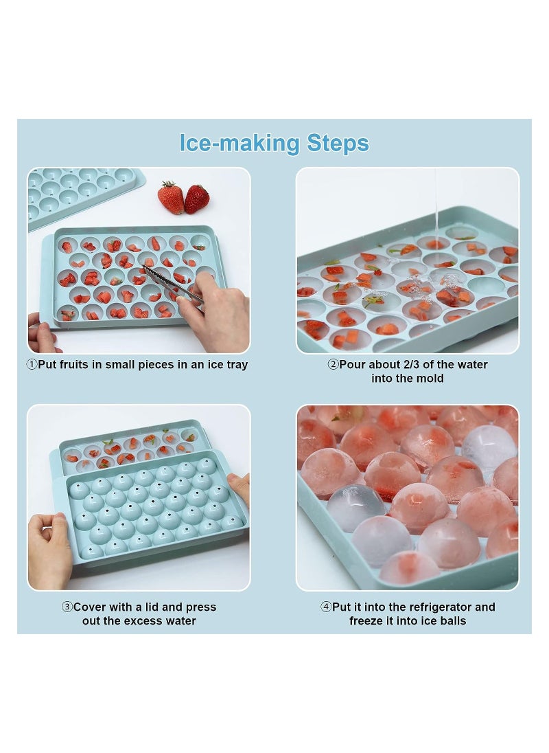 RATSAW - 3 PCS Round Ice Cube Tray With A Shovel And A Clip Making Molds For Boxed Hockey Balls Can Make 99Pcs 2.5cm Puck For Chilled Juice Blue - Image 1