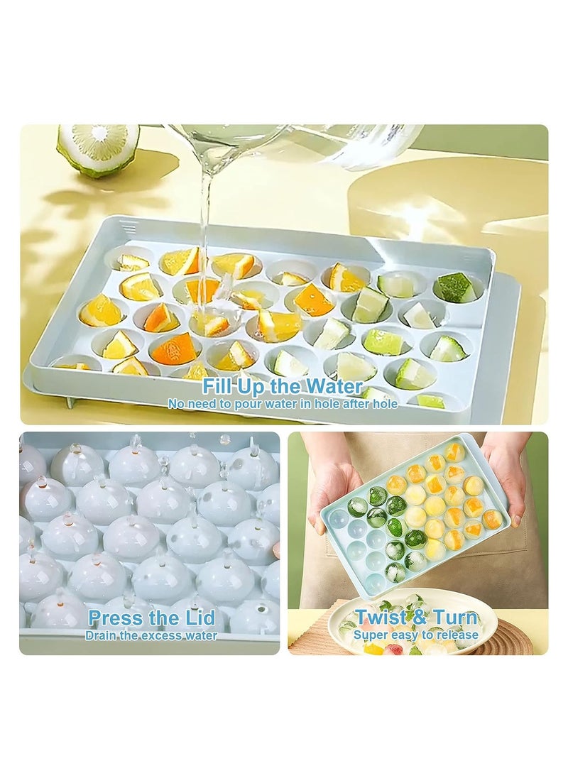 RATSAW - 3 PCS Round Ice Cube Tray With A Shovel And A Clip Making Molds For Boxed Hockey Balls Can Make 99Pcs 2.5cm Puck For Chilled Juice Blue - Image 1