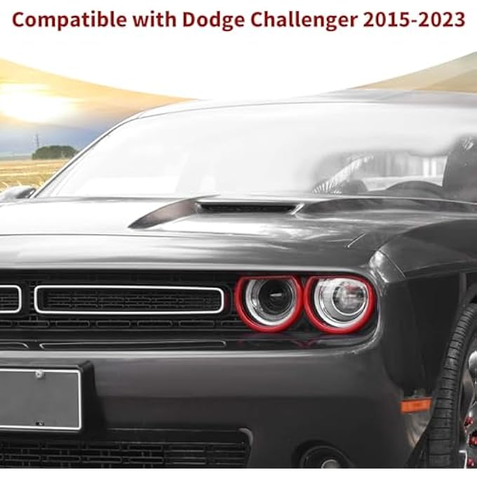 ريحني لتغطية إطار إطار المصابيح الأمامية من تشالنجر خاتم أحمر لدودج تشالنجر 20152023 ملحقات خارجية حمراء 4 قطع - Image 4