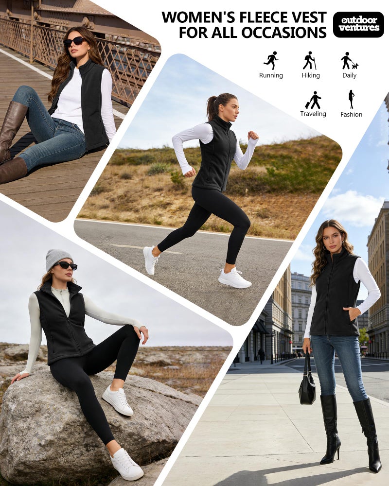 Outdoor Ventures Women's Polar Fleece Zip Vest Outerwear with Pockets,Warm Sleeveless Coat Vest for Fall & Winter - Image 3