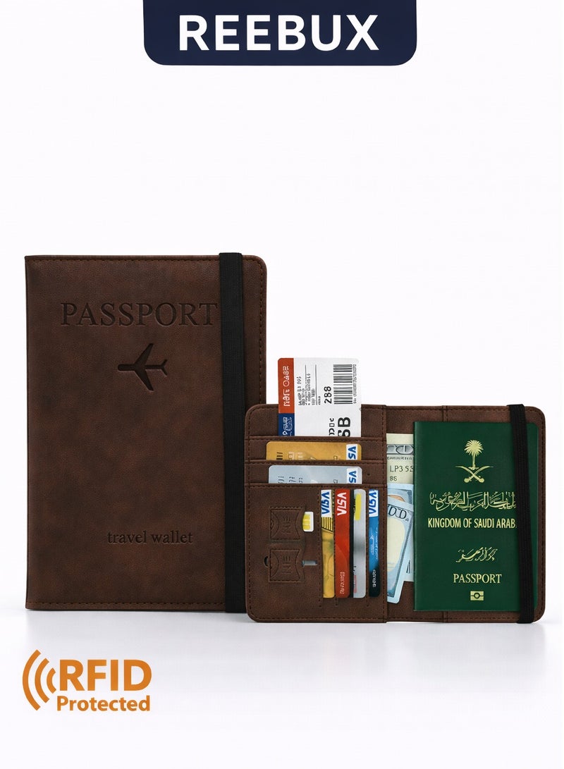 Reebux Passport Holder for Travel Essentials, Passport Wallet Cover Case for Travel Must Haves Accessories, Passport Book Holders for Women and Men Coffee - Image 1