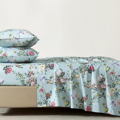 FADFAY Queen Size Sheet Set 4Piece 100 Cotton Mint Green Floral Bedding Soft Breathable Vintage Botanical Style Deep Pocket Fitted Sheet AllSeason Cozy Bed Sheet Set - Image 1