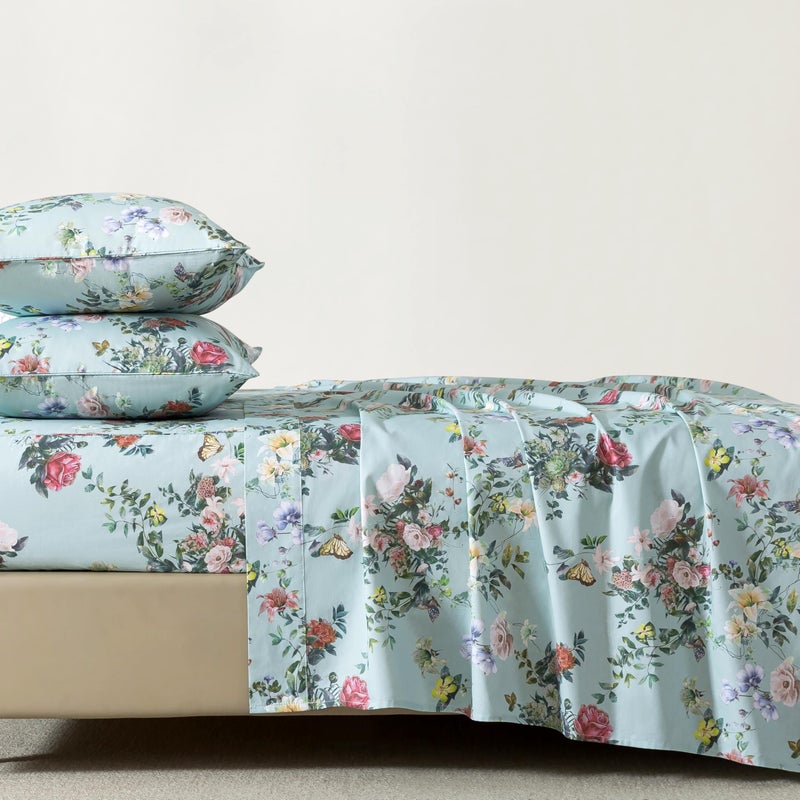FADFAY Queen Size Sheet Set 4Piece 100 Cotton Mint Green Floral Bedding Soft Breathable Vintage Botanical Style Deep Pocket Fitted Sheet AllSeason Cozy Bed Sheet Set - Image 2