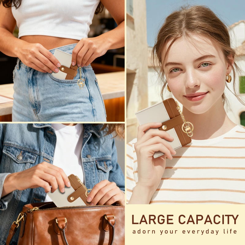 Jogjam Small Ladies Wallet, Rfid Slim Thin Compact Credit Card Women Wallet, PU Leather Bifold Cash Wallet, Zipper Coin Pocket & ID Window, Female Gifts Beige and Brown - Image 2