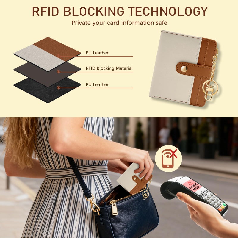 Jogjam Small Ladies Wallet, Rfid Slim Thin Compact Credit Card Women Wallet, PU Leather Bifold Cash Wallet, Zipper Coin Pocket & ID Window, Female Gifts Beige and Brown - Image 3