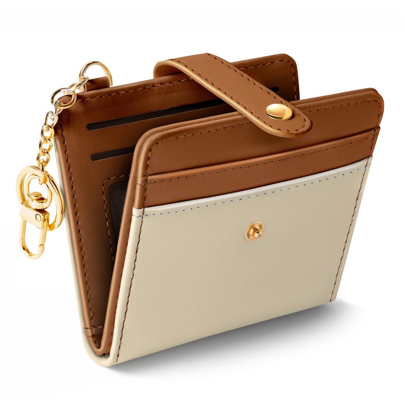 Jogjam Small Ladies Wallet, Rfid Slim Thin Compact Credit Card Women Wallet, PU Leather Bifold Cash Wallet, Zipper Coin Pocket & ID Window, Female Gifts Beige and Brown - Image 1
