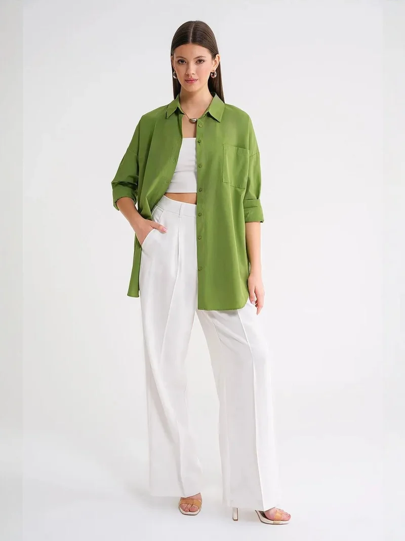 MixRay Oversized Long-Sleeve Button-Up Poplin Shirt
