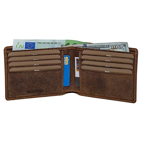 DiLoro Mens Wallet Full Grain Genuine Leather Slim Minimalist Front Pocket Bifold Soft Nappa RFID Protection (Dark Hunter Brown) - Image 1
