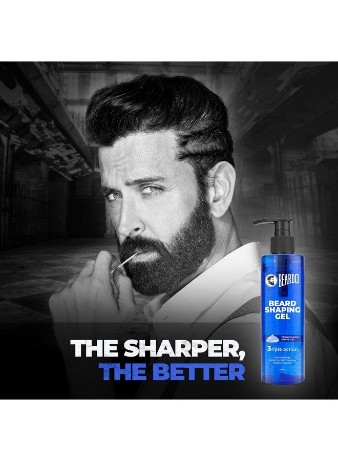 BEARDO Beard Shaping Gel 200Ml | 3Riple Action Transparent Shaving Gel For Men | Shaving Gel With Antiredness Calming Intense Cooling | Suitable For Sensitive Skin - Image 2