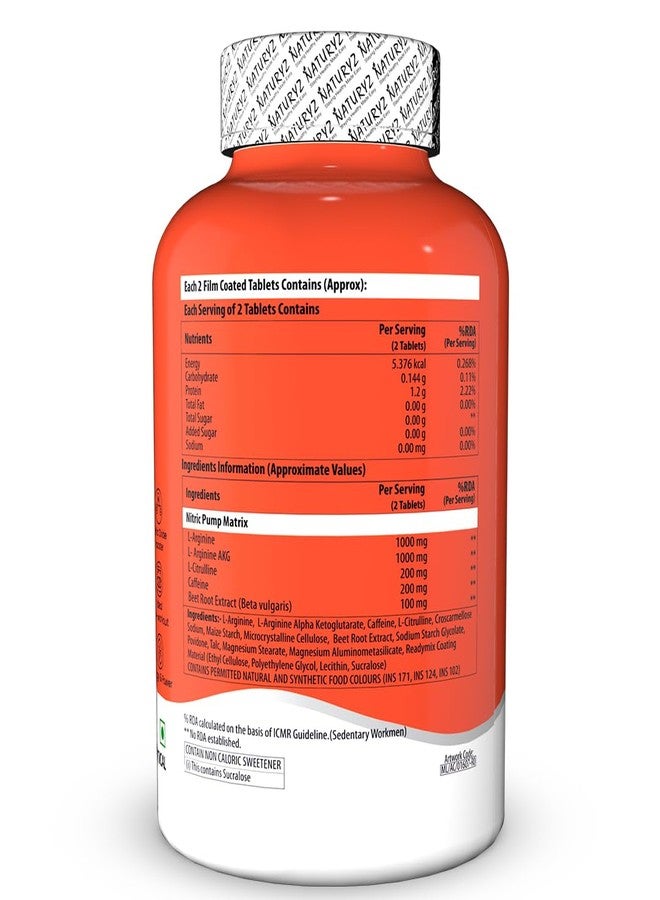 NATURYZ Nitric Pump 2500 Mg Extra Strength L-Arginine | L Citrulline | Caffeine | Boosts Stamina | Energy | Increases Blood Flow | Improves Performance | Ideal Pre-workout Supplement for Men & Women- 50 Tablets - Image 2