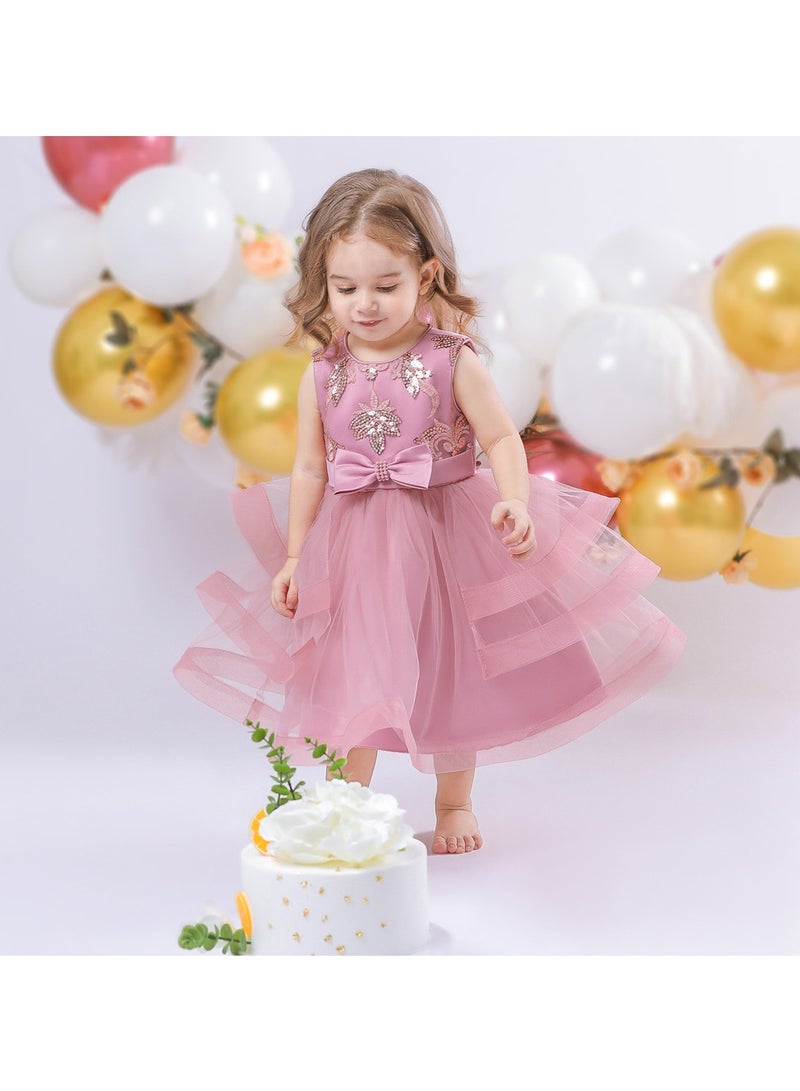 1–2Y Toddler Girl Summer Dress, Pink Floral Embroidered Dress with Sequin Detail, Perfect for Birthday, Weddings, Pageants, Eid Parties, Fits Height 90–100cm - Image 5