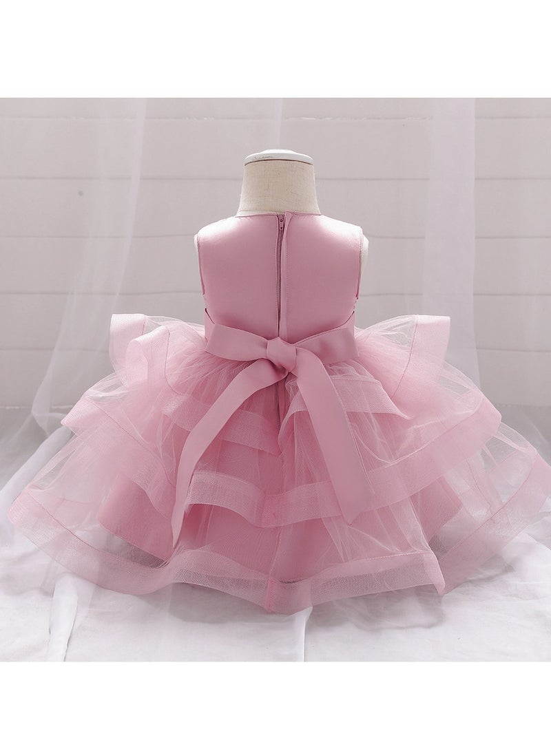 1–2Y Toddler Girl Summer Dress, Pink Floral Embroidered Dress with Sequin Detail, Perfect for Birthday, Weddings, Pageants, Eid Parties, Fits Height 90–100cm - Image 3