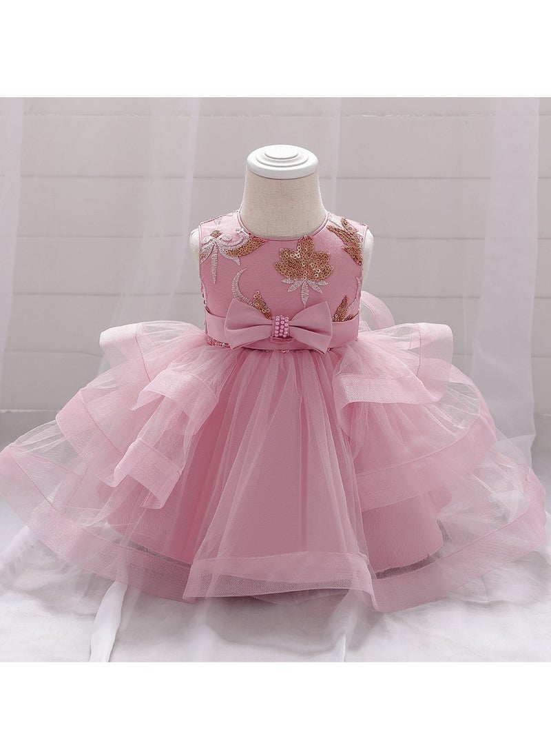 1–2Y Toddler Girl Summer Dress, Pink Floral Embroidered Dress with Sequin Detail, Perfect for Birthday, Weddings, Pageants, Eid Parties, Fits Height 90–100cm - Image 2