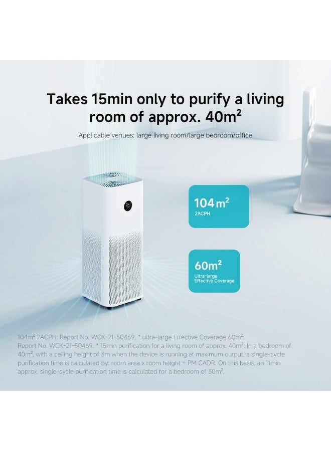 Xiaomi Smart Air Purifier 4 Pro 500m³/h, HEPA & Carbon Filter, OLED Display, Smart Control, Low Noise – Ideal for Large Rooms Up to 60m², Removes Allergens, Pollutants & Odors – White BHR5058EN White - Image 4