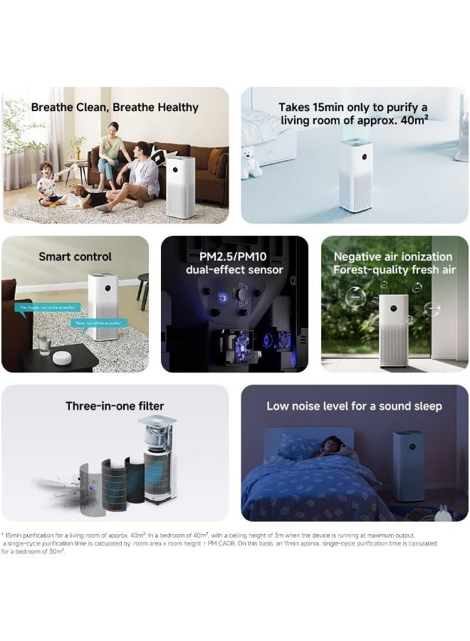 Xiaomi Smart Air Purifier 4 Pro 500m³/h, HEPA & Carbon Filter, OLED Display, Smart Control, Low Noise – Ideal for Large Rooms Up to 60m², Removes Allergens, Pollutants & Odors – White BHR5058EN White - Image 2