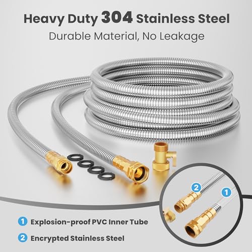 Giraffe Tools Girafe Tools Garden Hose 25ft x 5/8", 304 Stainless Steel Metal Water Hose, No Kink Garden Water Hose with 9 Pattern Spray Nozzle, Flexible, Lightweight, Kink Free Hose for Yard, Outdoor - Image 2
