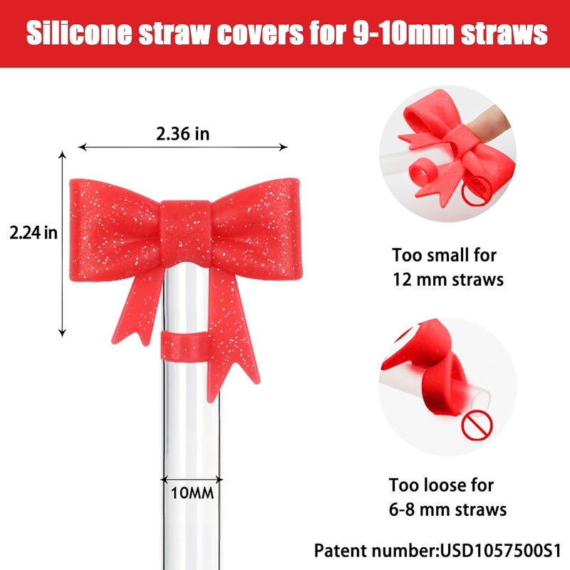 Hpebl 4Pcs Silicone Straw Toppers Covers for Stanley Cups 40/30oz 10mm(0.4in) Shiny Red Dust-Proof Bow Straw Covers Toppers Suitbale for Stanley Cup Accessories Reusable Straws Caps - Image 2