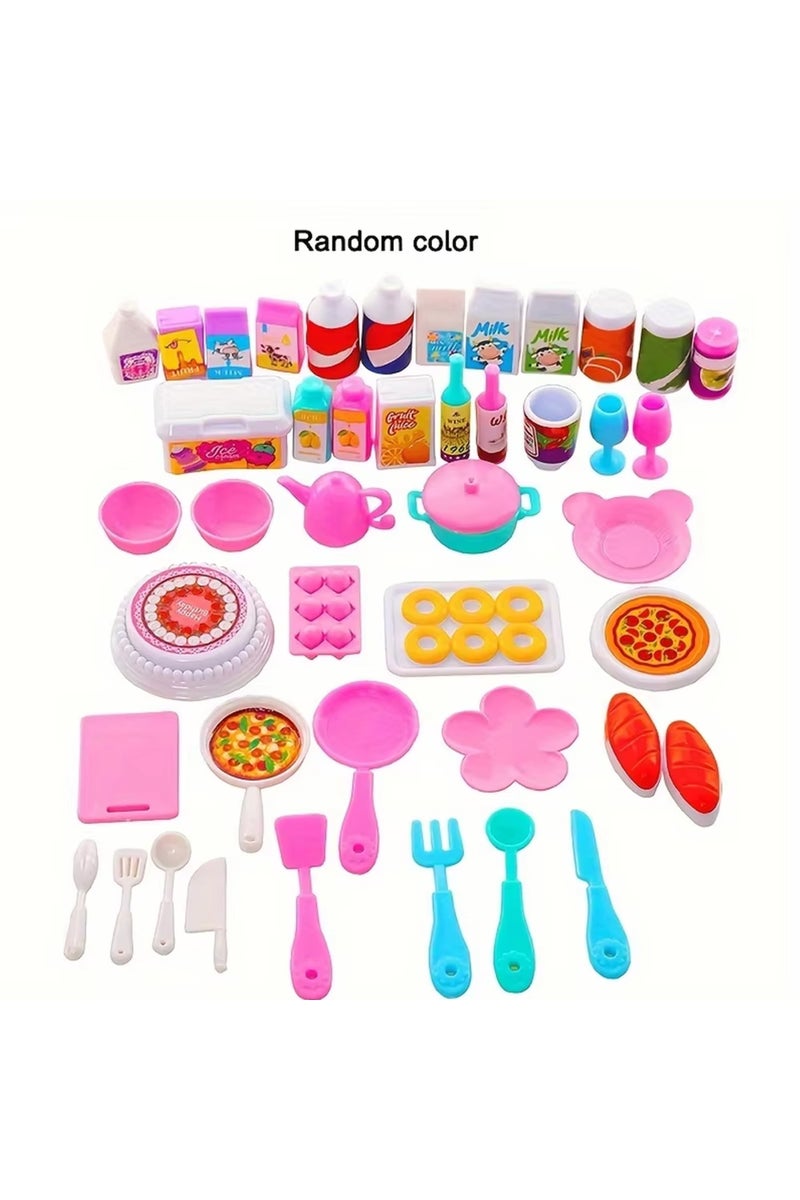 43 قطعة من إكسسوارات الدمى الكاواي، طعام، أدوات تنظيف، أدوات دراسة، ألعاب صغيرة، ألعاب مصغرة لطيفة لبيوت الدمى