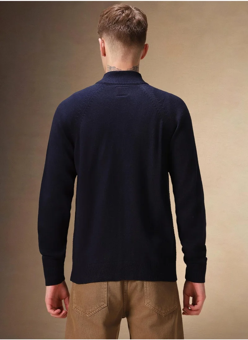 Dennis Lingo Men's Navy 100% Acrylic Solid Regular Fit Sweater