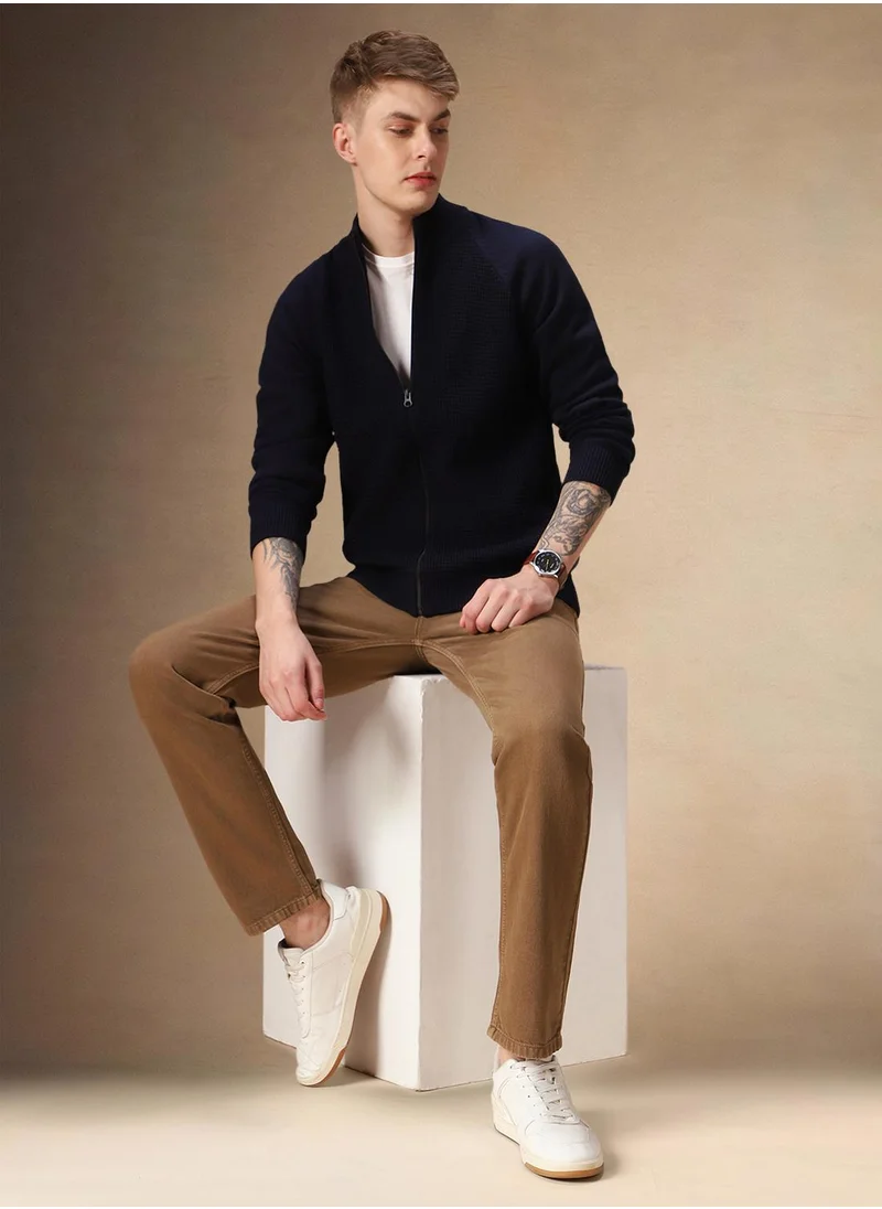 Dennis Lingo Men's Navy 100% Acrylic Solid Regular Fit Sweater