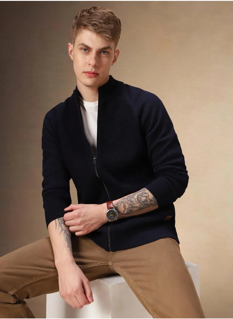 Dennis Lingo Men's Navy 100% Acrylic Solid Regular Fit Sweater