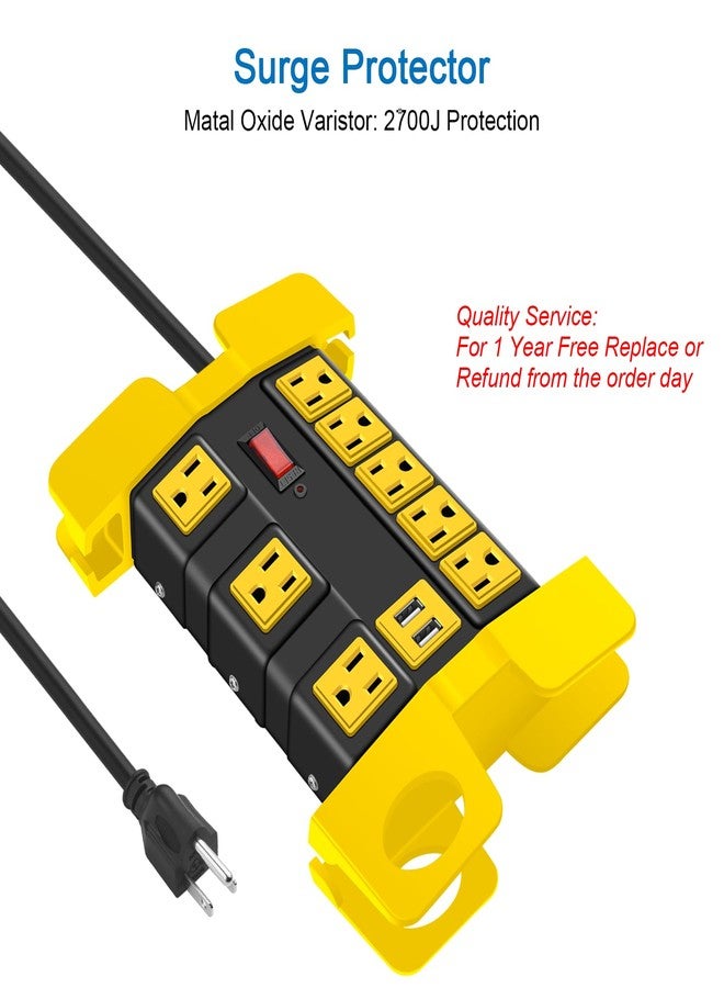 CCCEI Heavy Duty Power Strip with USB, Workshop 8 Outlet Surge Protector 2700 Joules, Industrial Metal 15Amp Power Strip, 6 FT Extension Cord and Wide Spaced Black. - Image 4