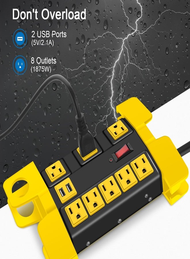 CCCEI Heavy Duty Power Strip with USB, Workshop 8 Outlet Surge Protector 2700 Joules, Industrial Metal 15Amp Power Strip, 6 FT Extension Cord and Wide Spaced Black. - Image 2