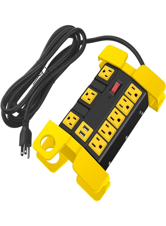 CCCEI Heavy Duty Power Strip with USB, Workshop 8 Outlet Surge Protector 2700 Joules, Industrial Metal 15Amp Power Strip, 6 FT Extension Cord and Wide Spaced Black. - Image 1