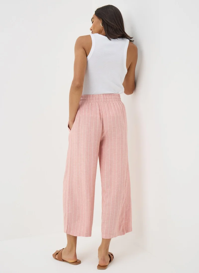Matalan Pale Pink Linen Blend Stripe Wide Leg Cropped Trousers