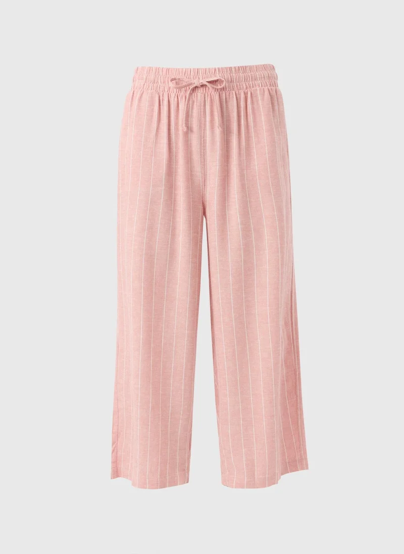 Matalan Pale Pink Linen Blend Stripe Wide Leg Cropped Trousers