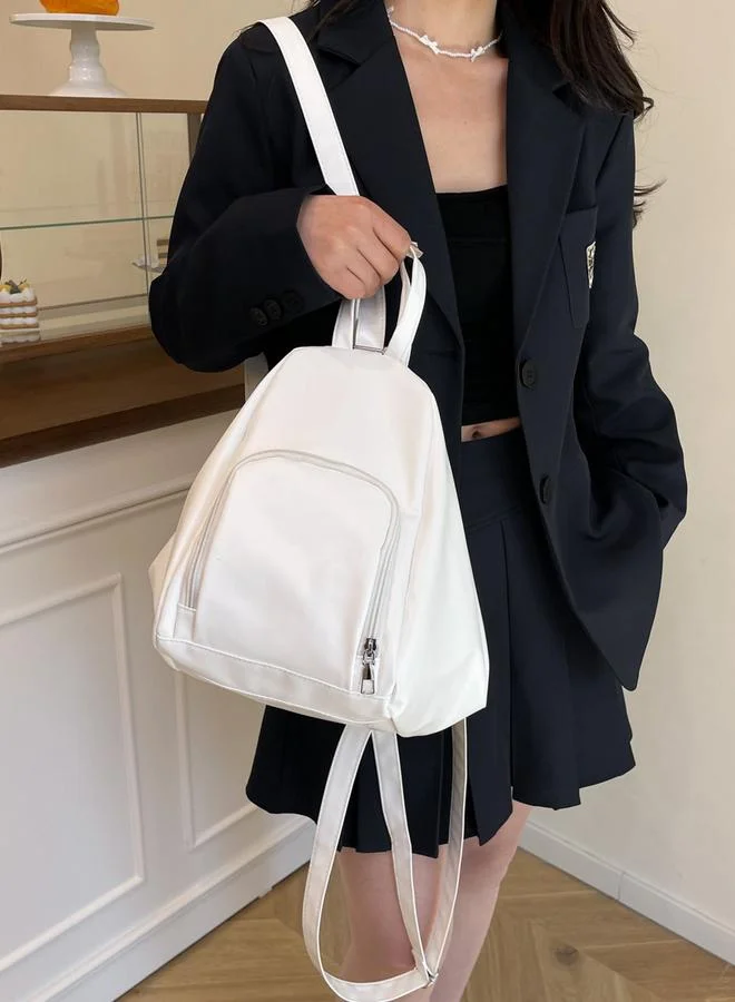 Take Two White Solid Zip Closure Backpack
